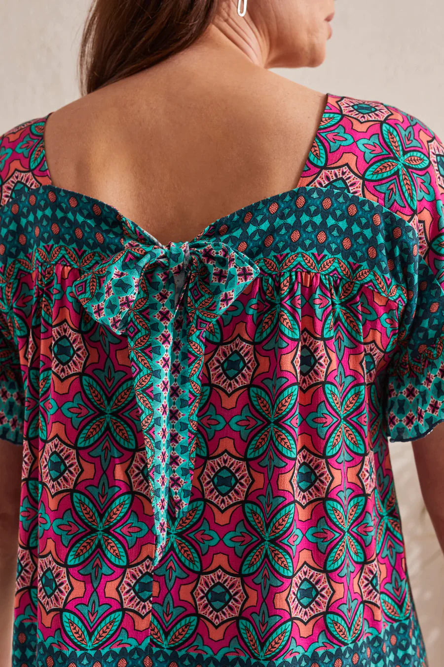 Tribal Ruffle Blouse with Back Tie Detail Atlantic