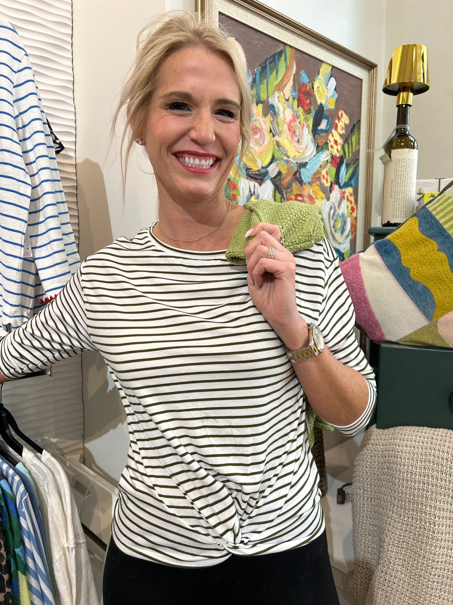 Tribal 3/4 boat neck top Rainforest