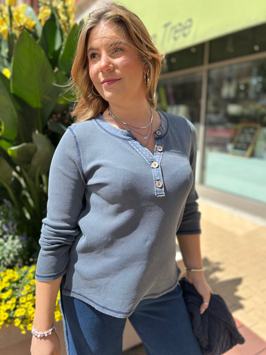 Escape Waffle Knit Henley Denim