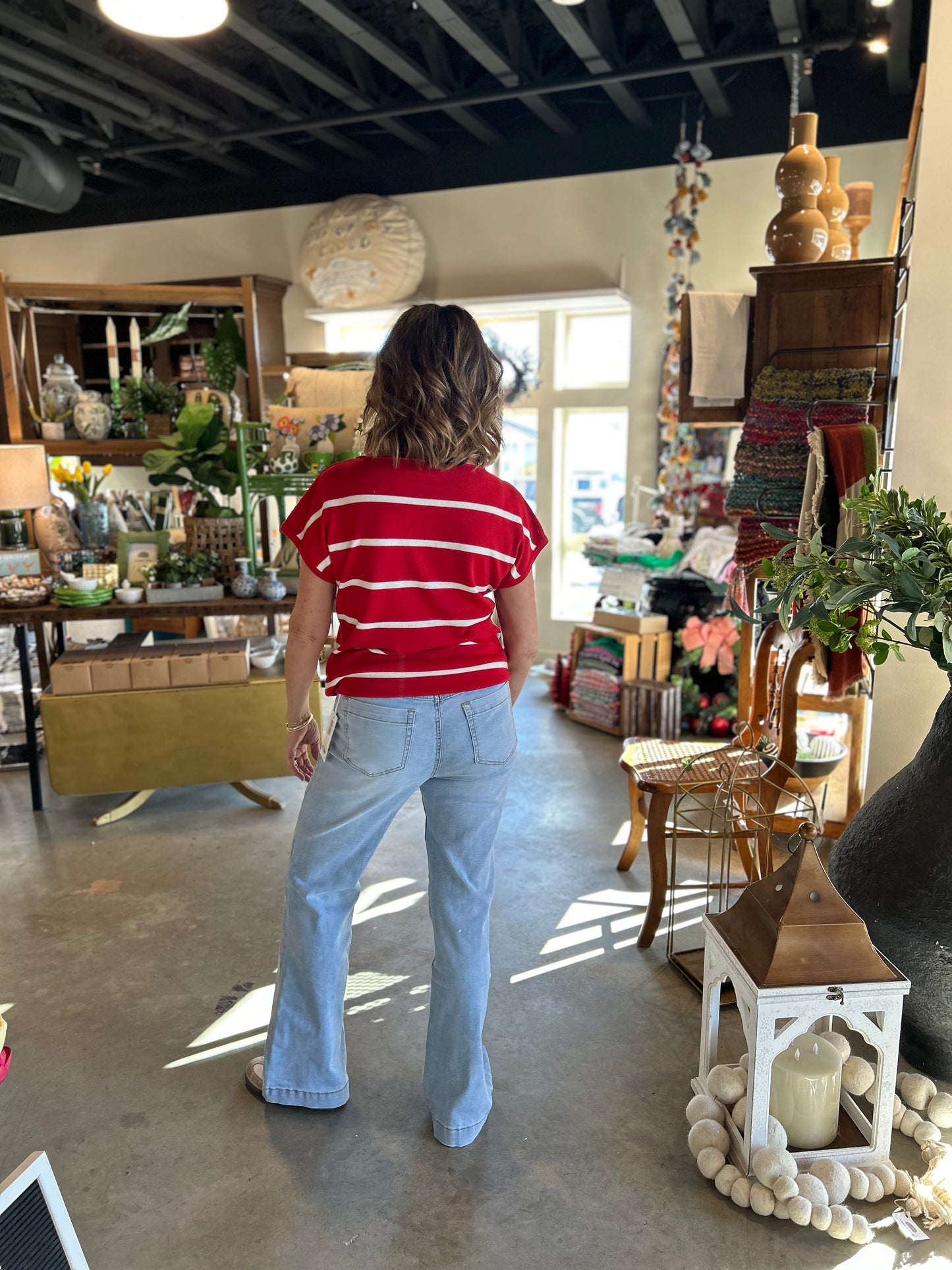 Short Sleeve Red Stripe Sweater