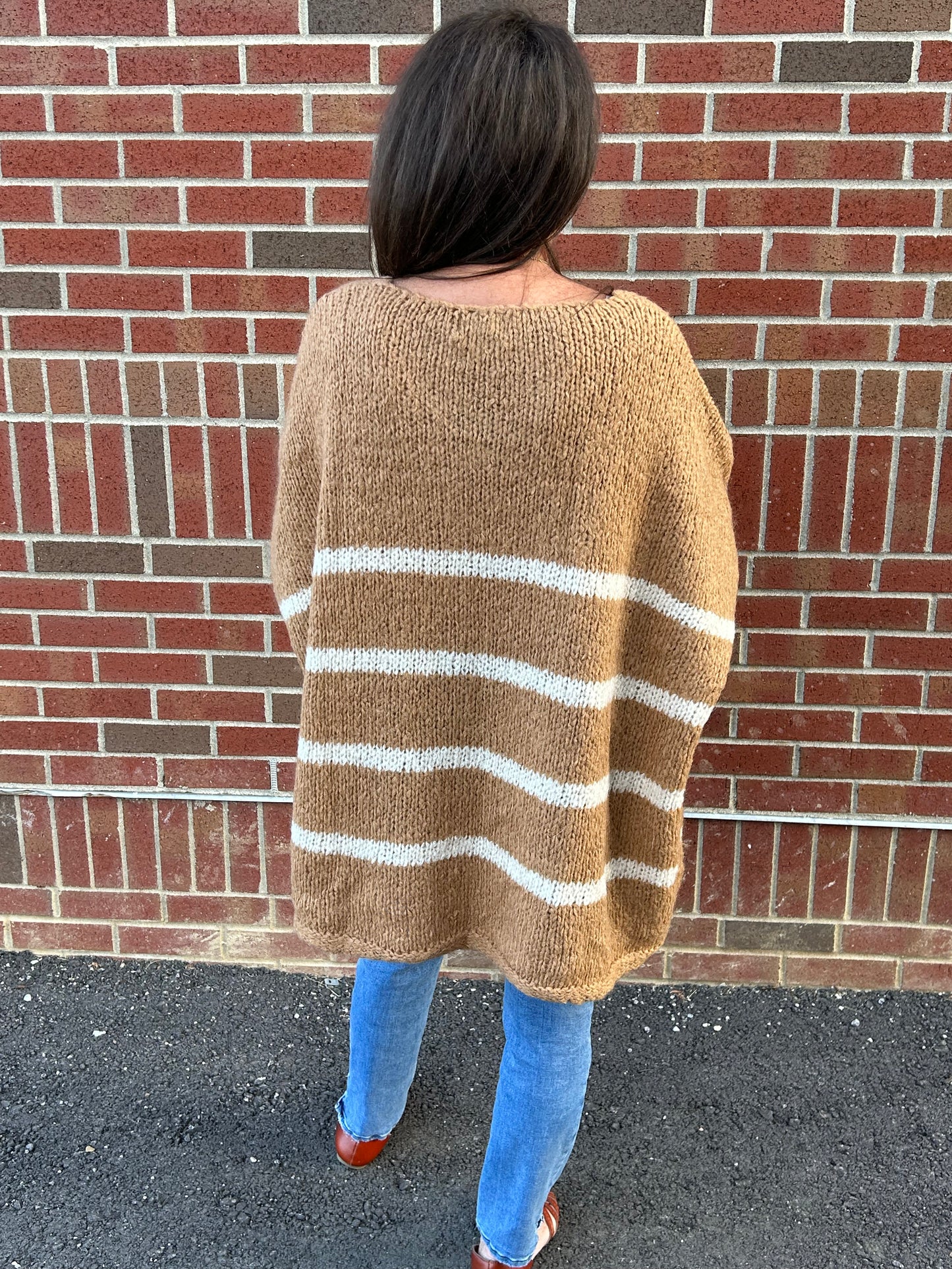 Camel and White Stripe Oversized Sweater O/S