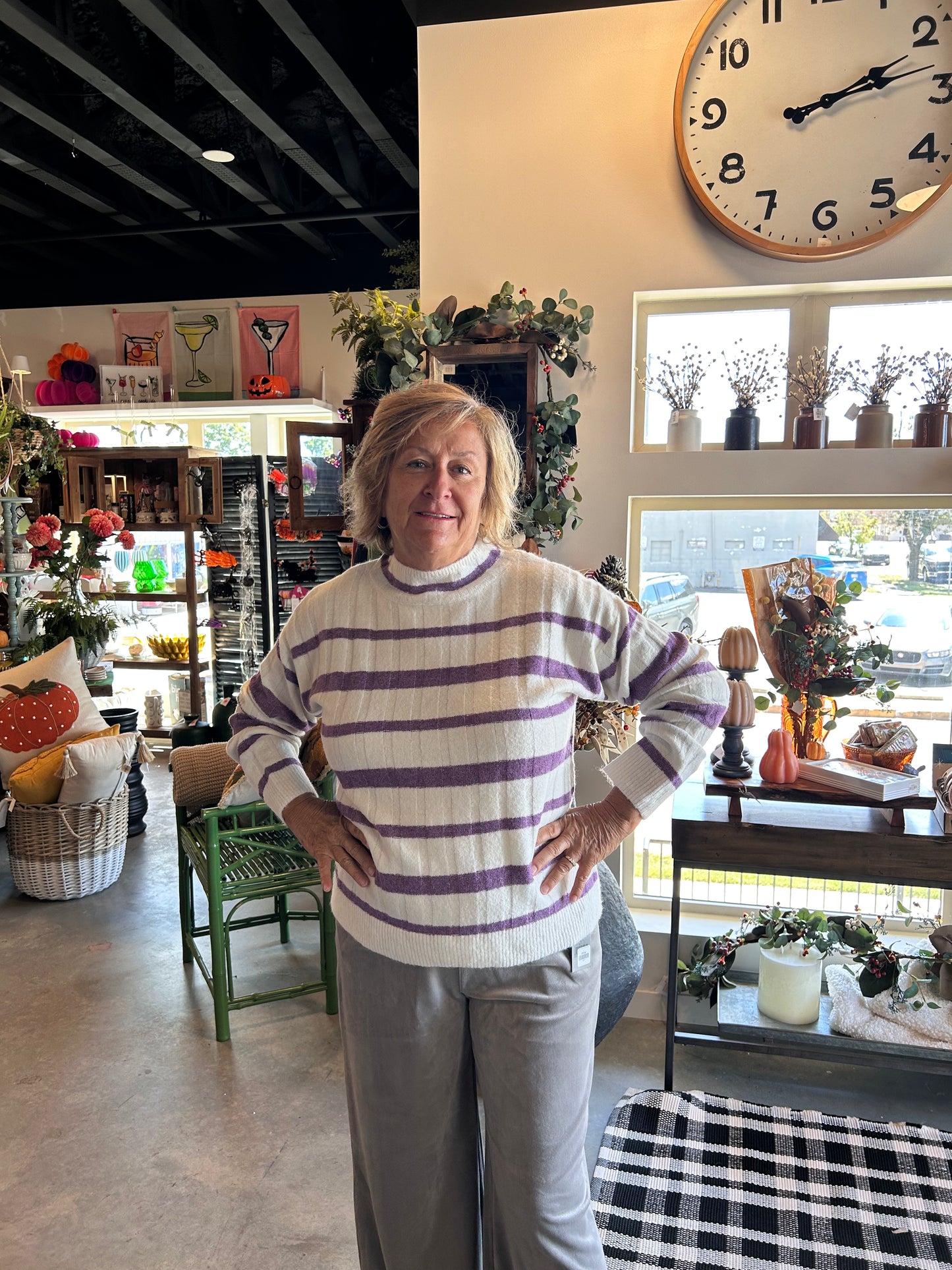Staccato Purple Striped Crew Neck Pullover