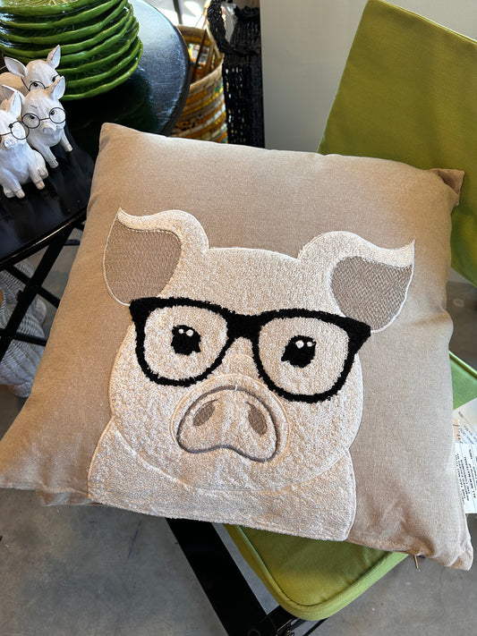 Pig with glasses pillow