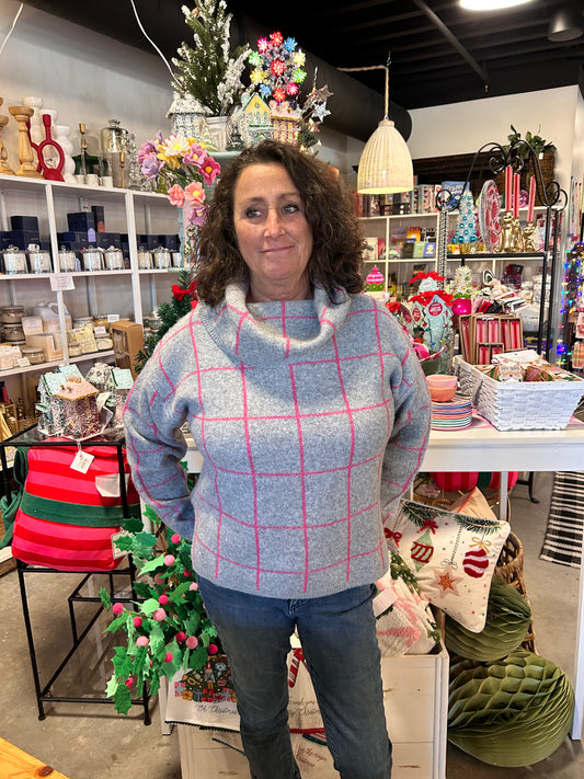 Funsport Pink and Grey Grid Sweater