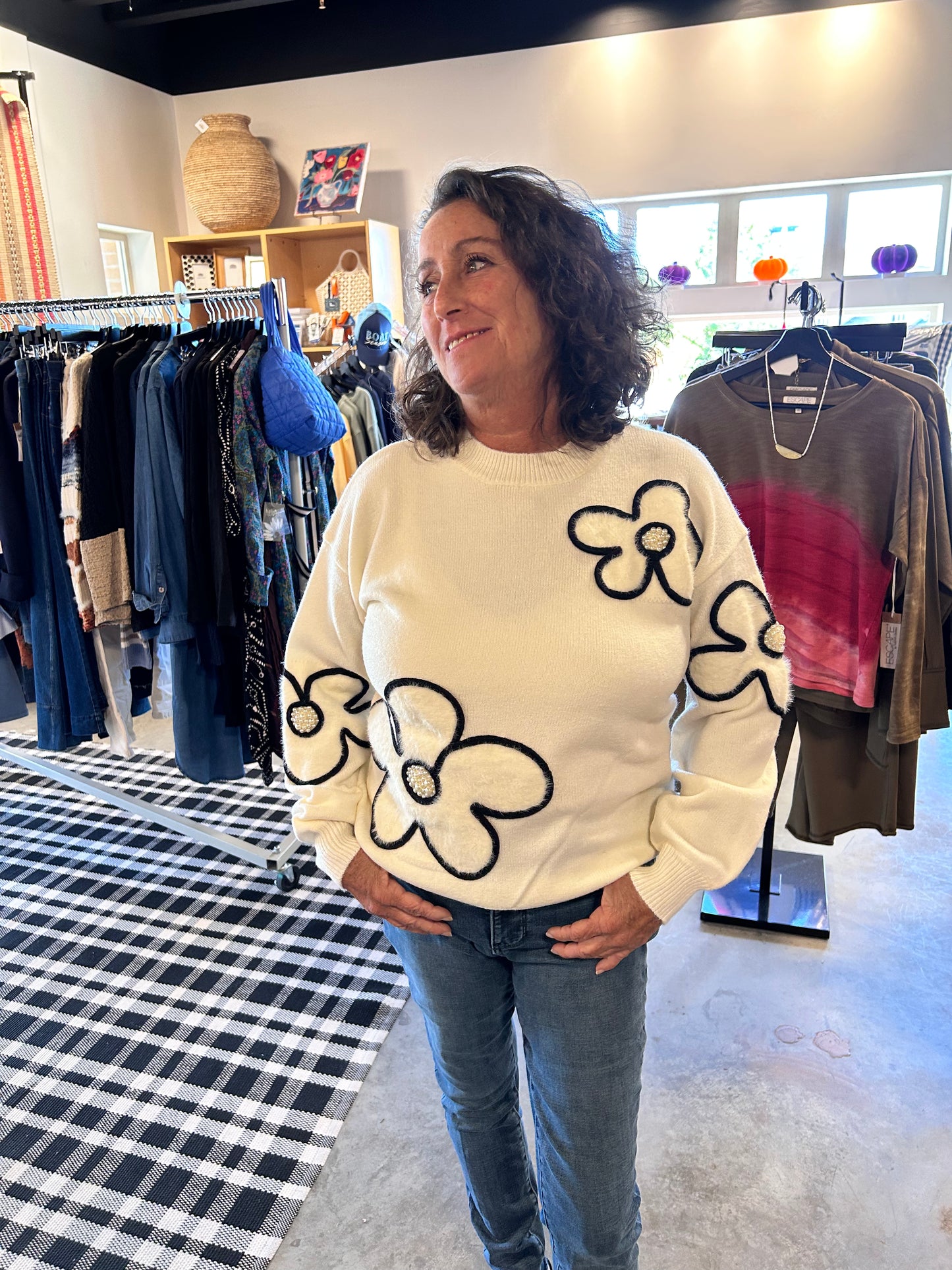 Funsport Cream Sweater with Flowers