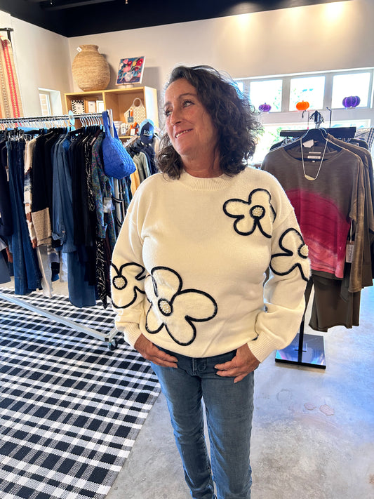 Funsport Cream Sweater with Flowers