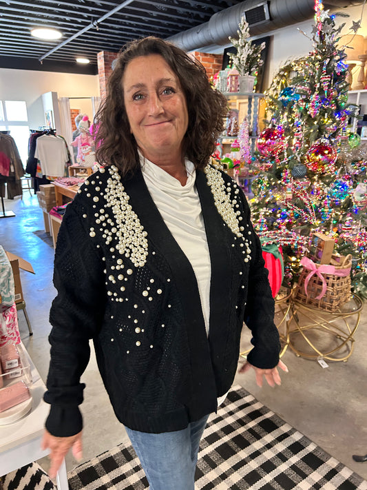 Funsport Black Cardigan with Pearl Detail