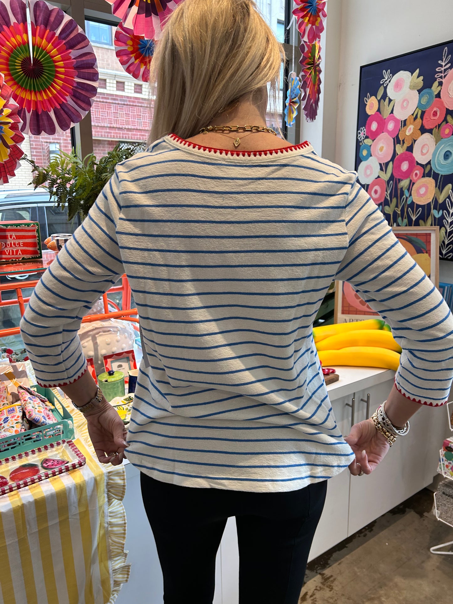 Tribal 3/4 Sleeve Top in Royal