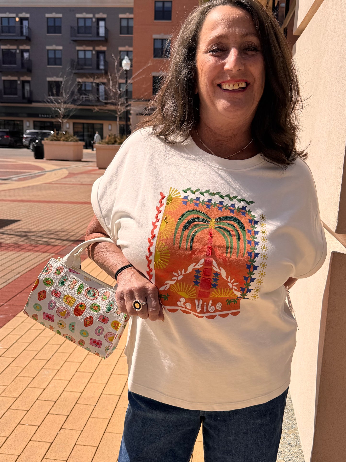 Tribal Dolman Sleeve White Crew Neck
