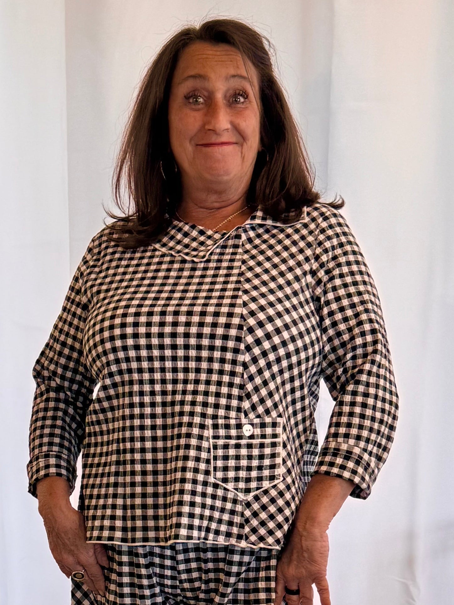 Fenini Black White Check Top