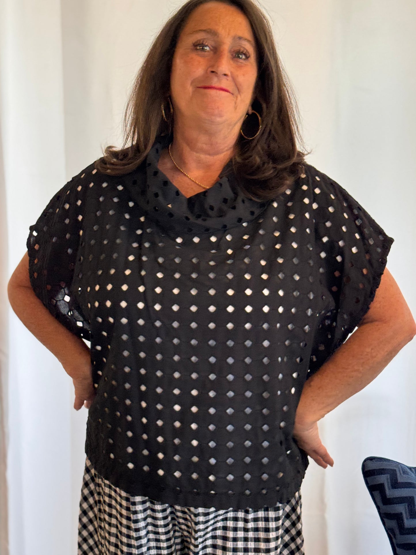 Fenini Black Eyelet Top