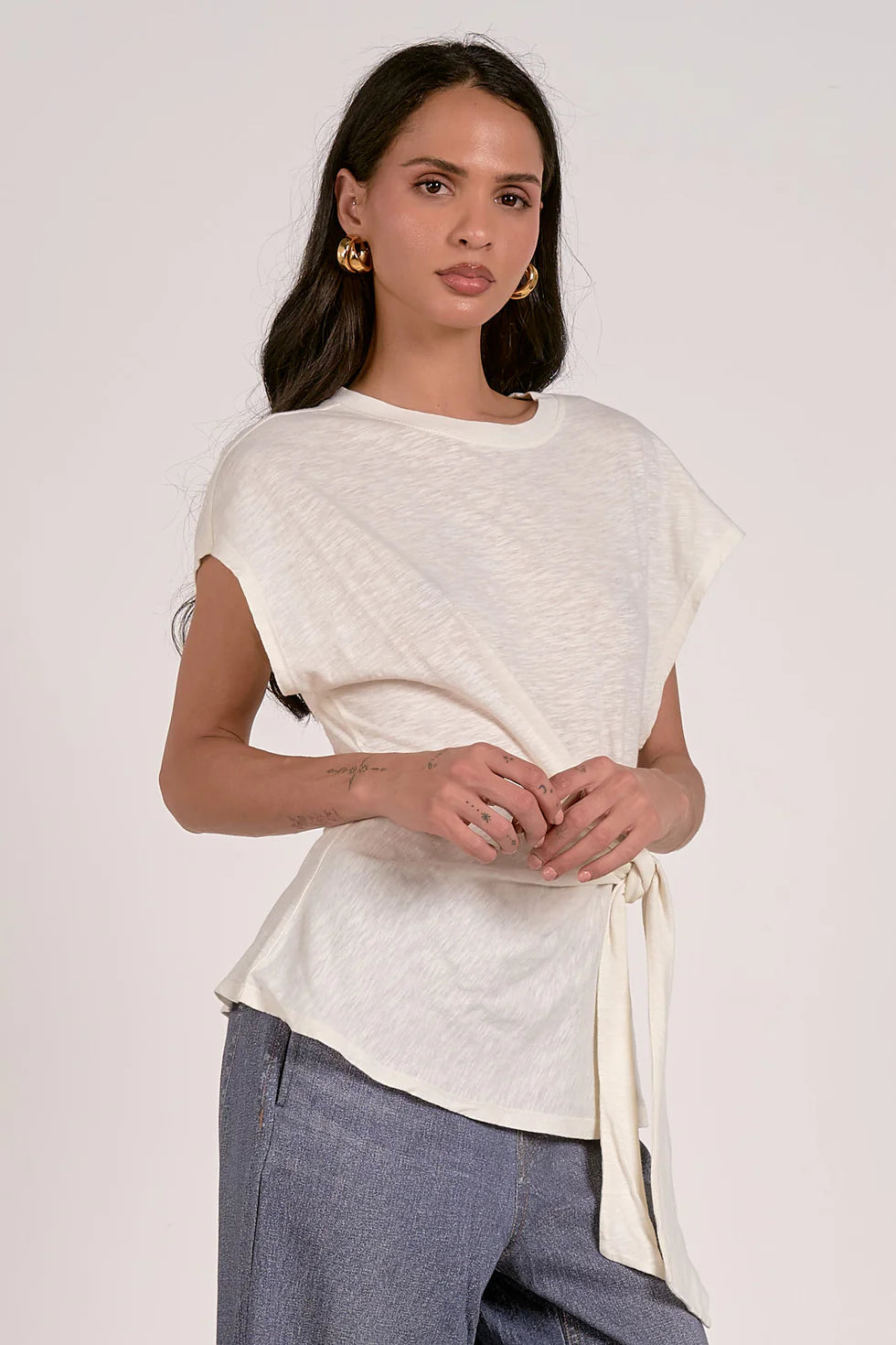 Elan White Tee with Side Tie