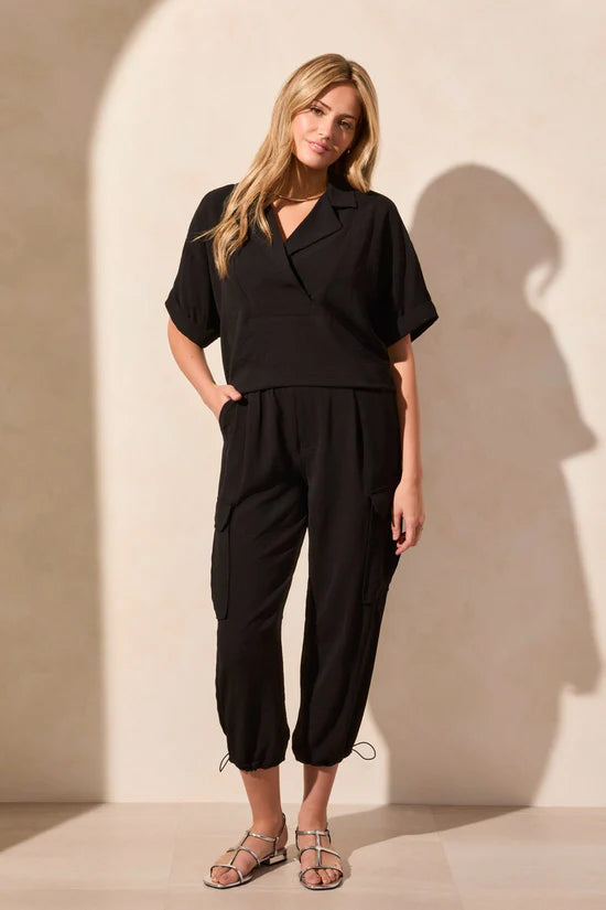 Tribal Flowy Popover S/S Black Shirt