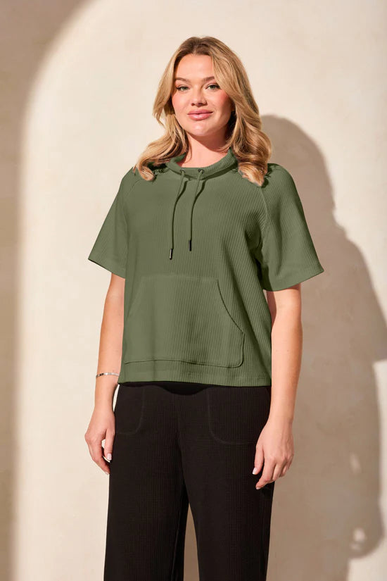Tribal Green Funnel Neck S/S Top