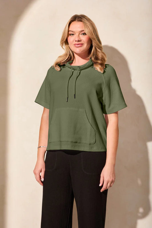 Tribal Green Funnel Neck S/S Top