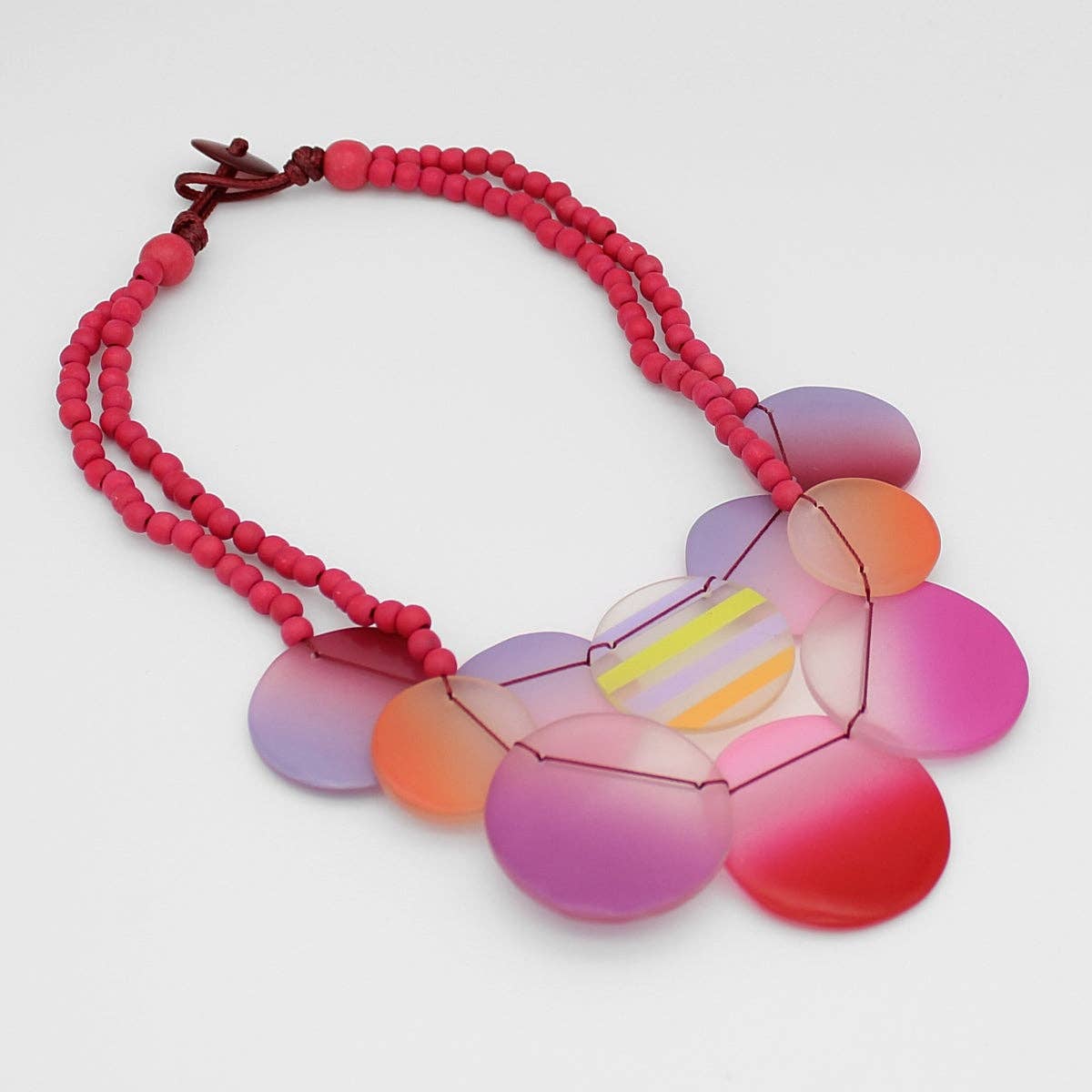 Pink Fantasy Circle Bead Bib Necklace