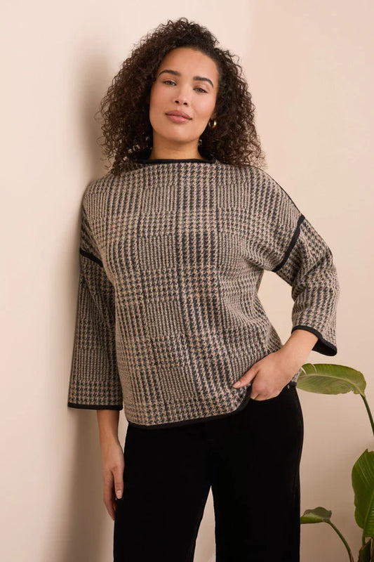 Tribal 3/4 Sleeve Mock Neck Sandstone