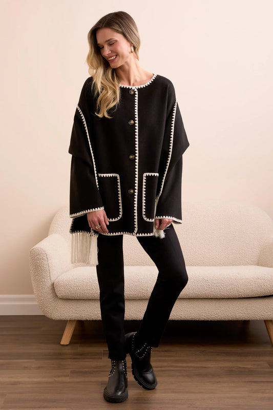 Tribal Button Up Coat with Scarf