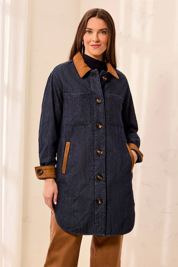 Tribal Quilted Denim Jacket with Suede