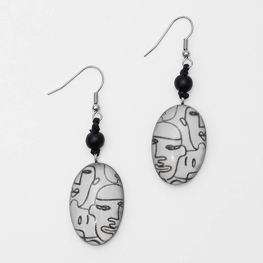 Black and White Faces Dangle Earrings
