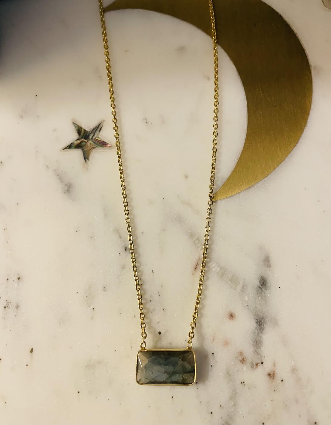 EBass Labradorite Rectangle Bar Necklace