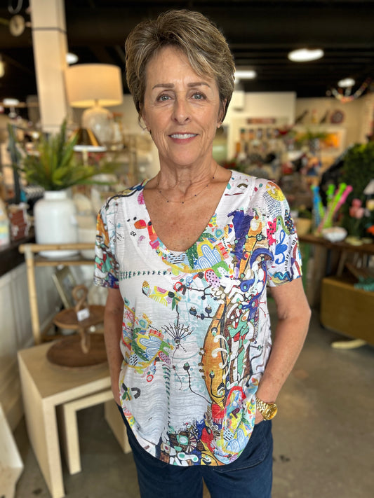 Inoah Short Sleeve White and Multi Shirt