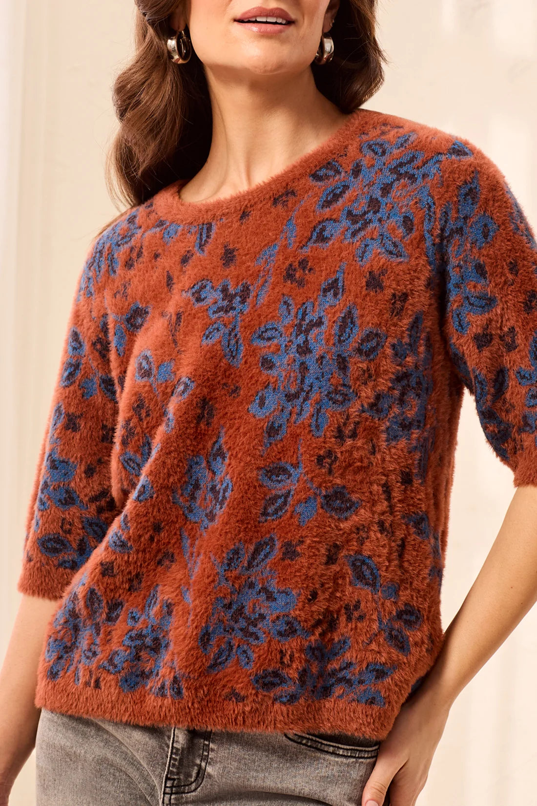 Tribal elbow sleeve crew neck sweater