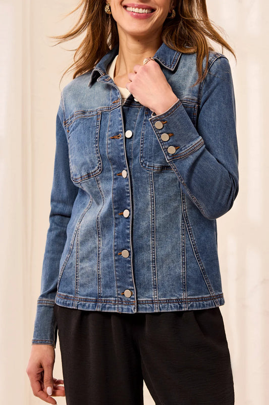 Tribal denim fitted jacket with inserts