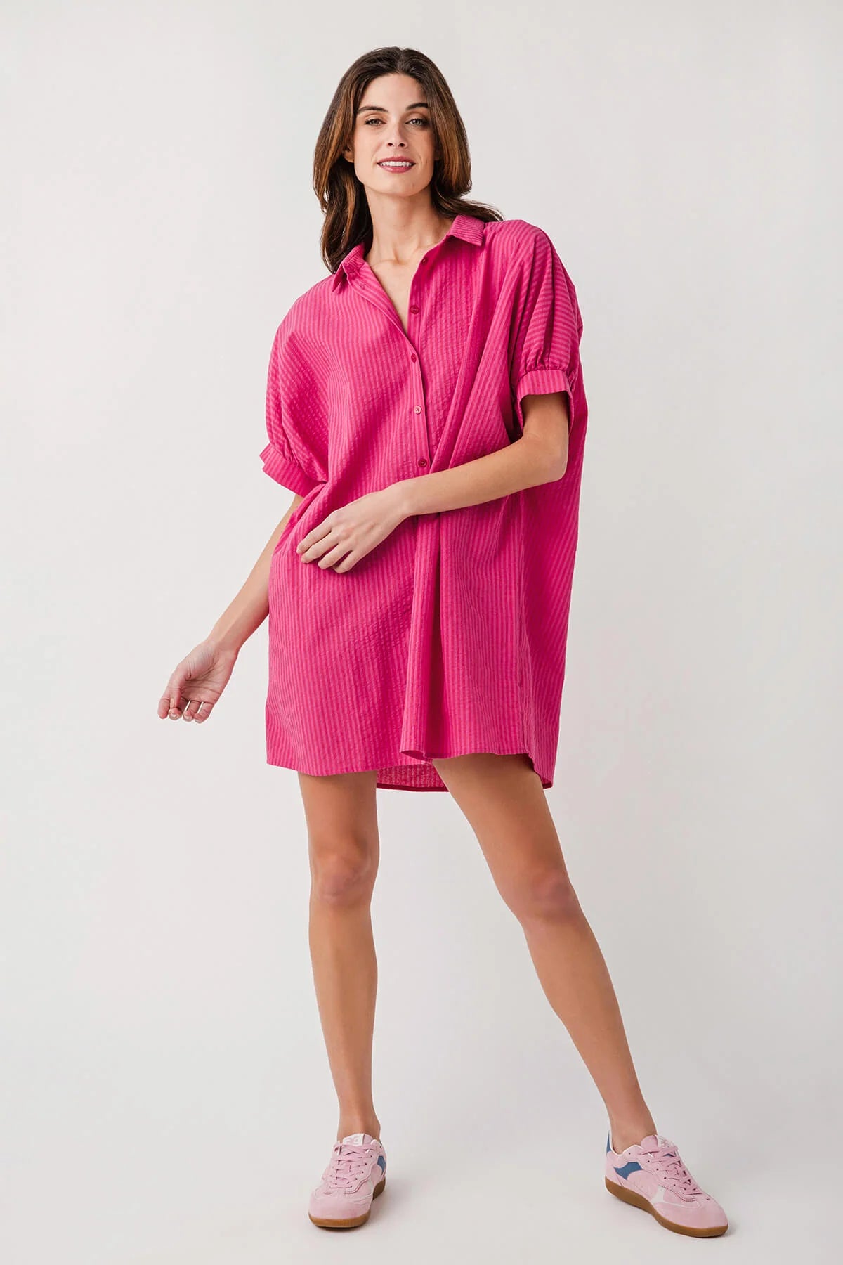 Punch/Cherry Striped Shirt Dress