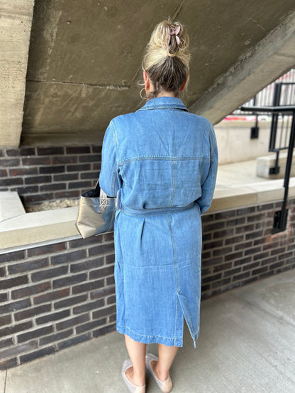 Tribal Denim Trench with Removable Belt