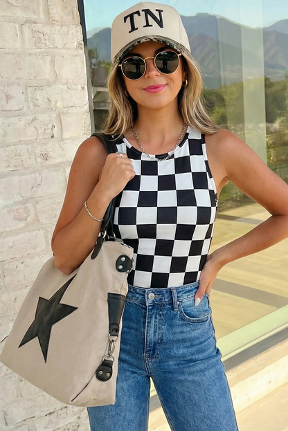 Checkered Print Slim Fit Tank Top