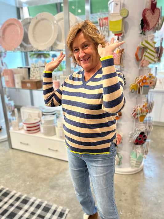 Zaket and Plover Stripe Vee Sweater