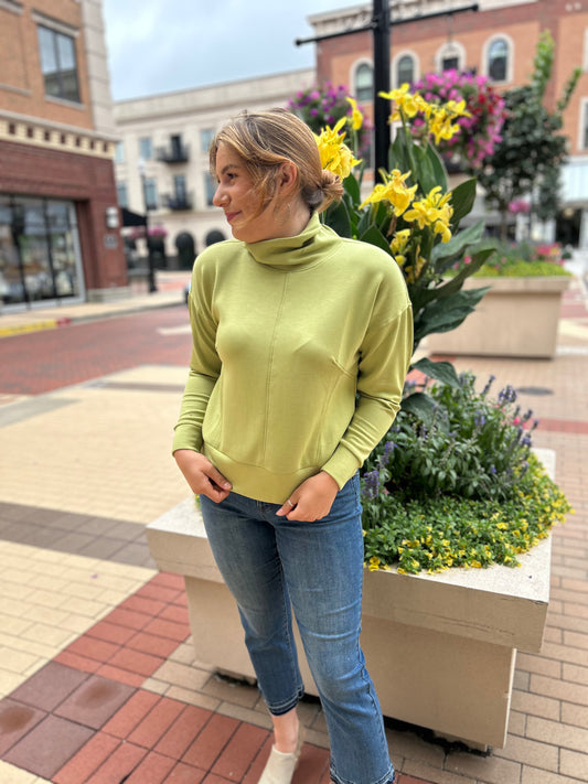 Tribal L/S Funnel Neck Top Wasabi
