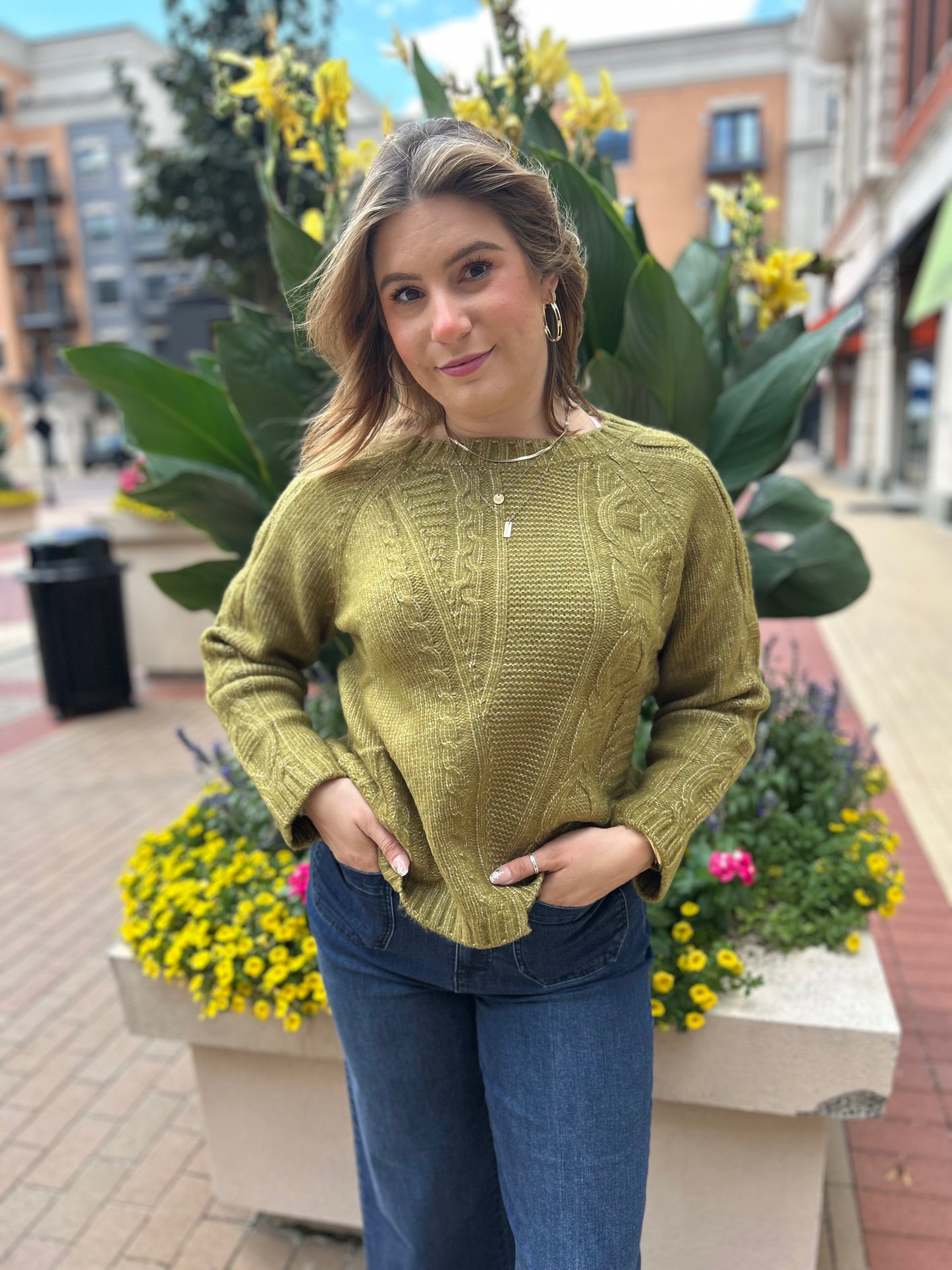 Olivia Cable Pullover Moss