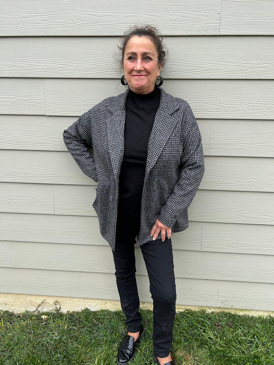 Black Double Breasted Knit Blazer