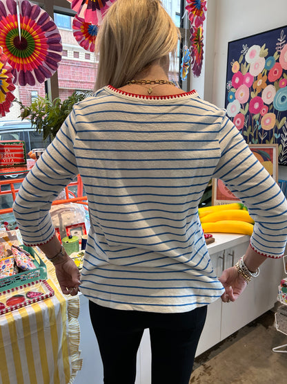 Tribal 3/4 Sleeve Top in Royal