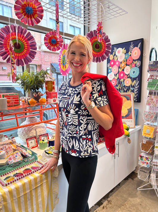 Tribal Jet Blue Crew Neck Top