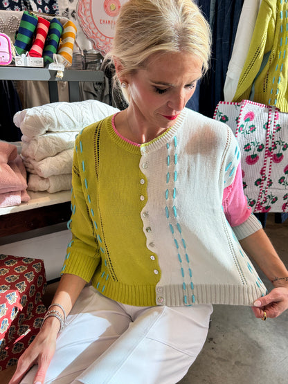 Zaket & Plover Lime Thread Detail Cardigan