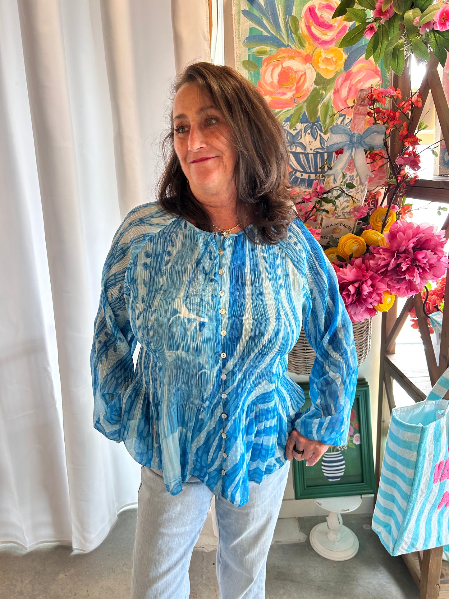 Pleated Sheer Blouse