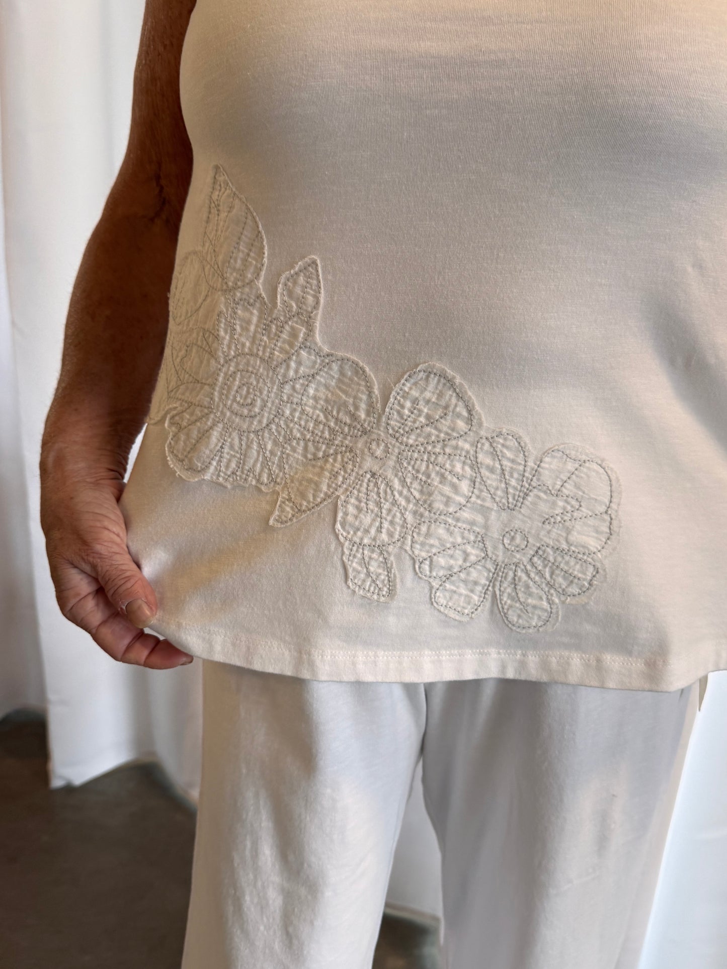 Escape Embroidered V Neck Tank White
