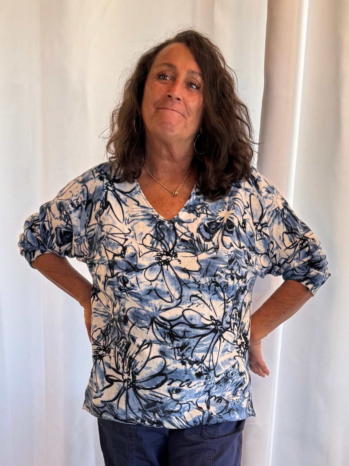 Shana V Neck Blue Floral Sweater