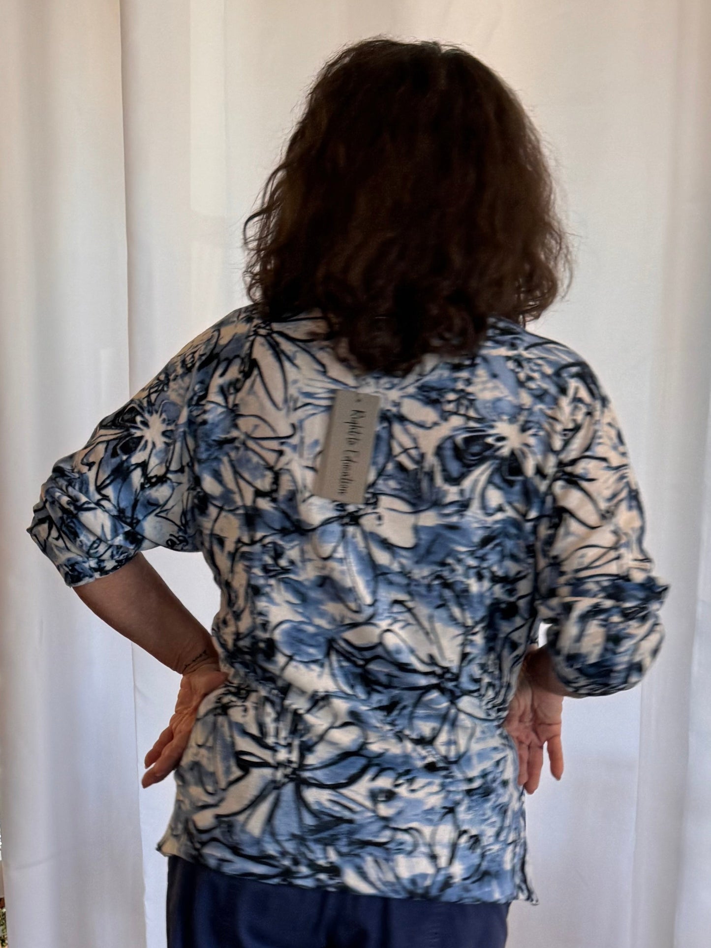 Shana V Neck Blue Floral Sweater