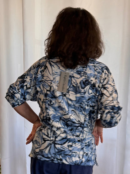 Shana V Neck Blue Floral Sweater