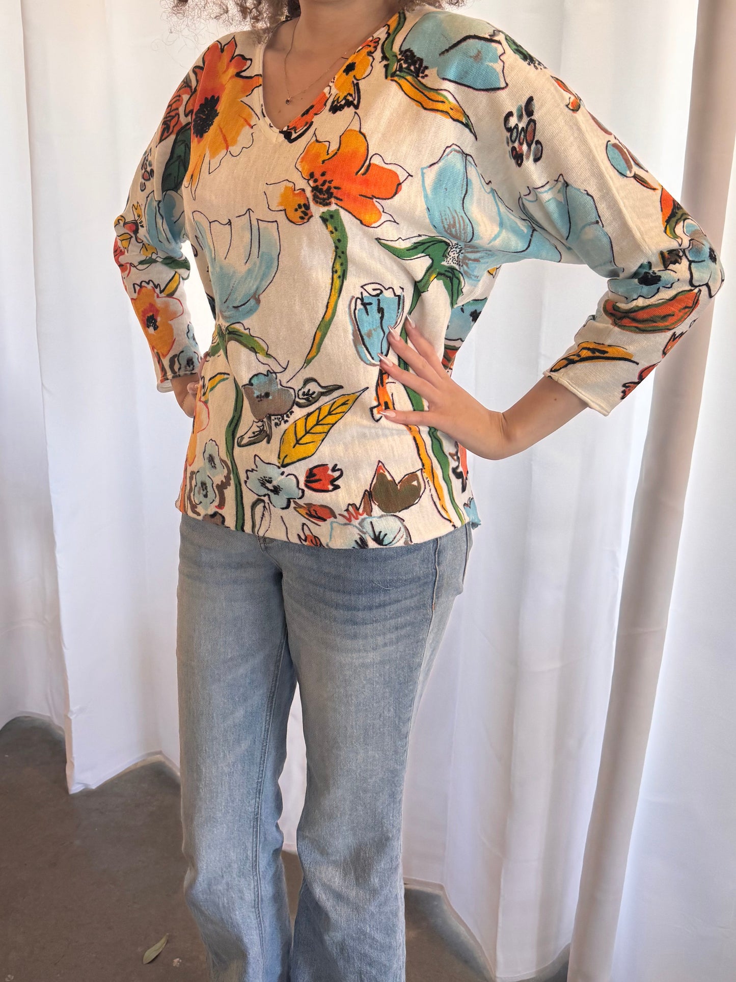Shana V Neck Multi Floral Sweater