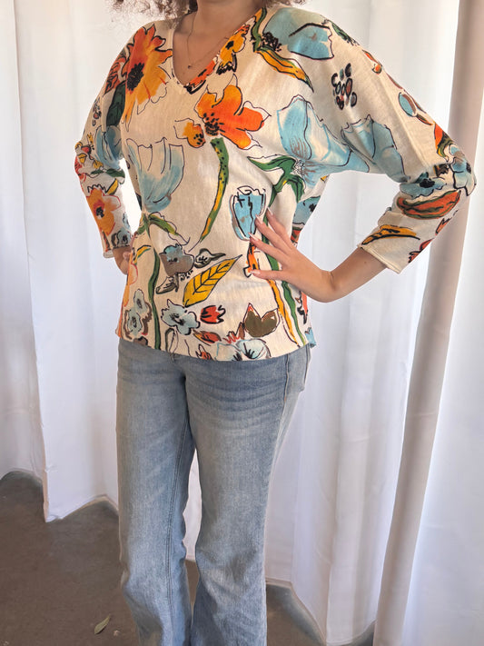 Shana V Neck Multi Floral Sweater