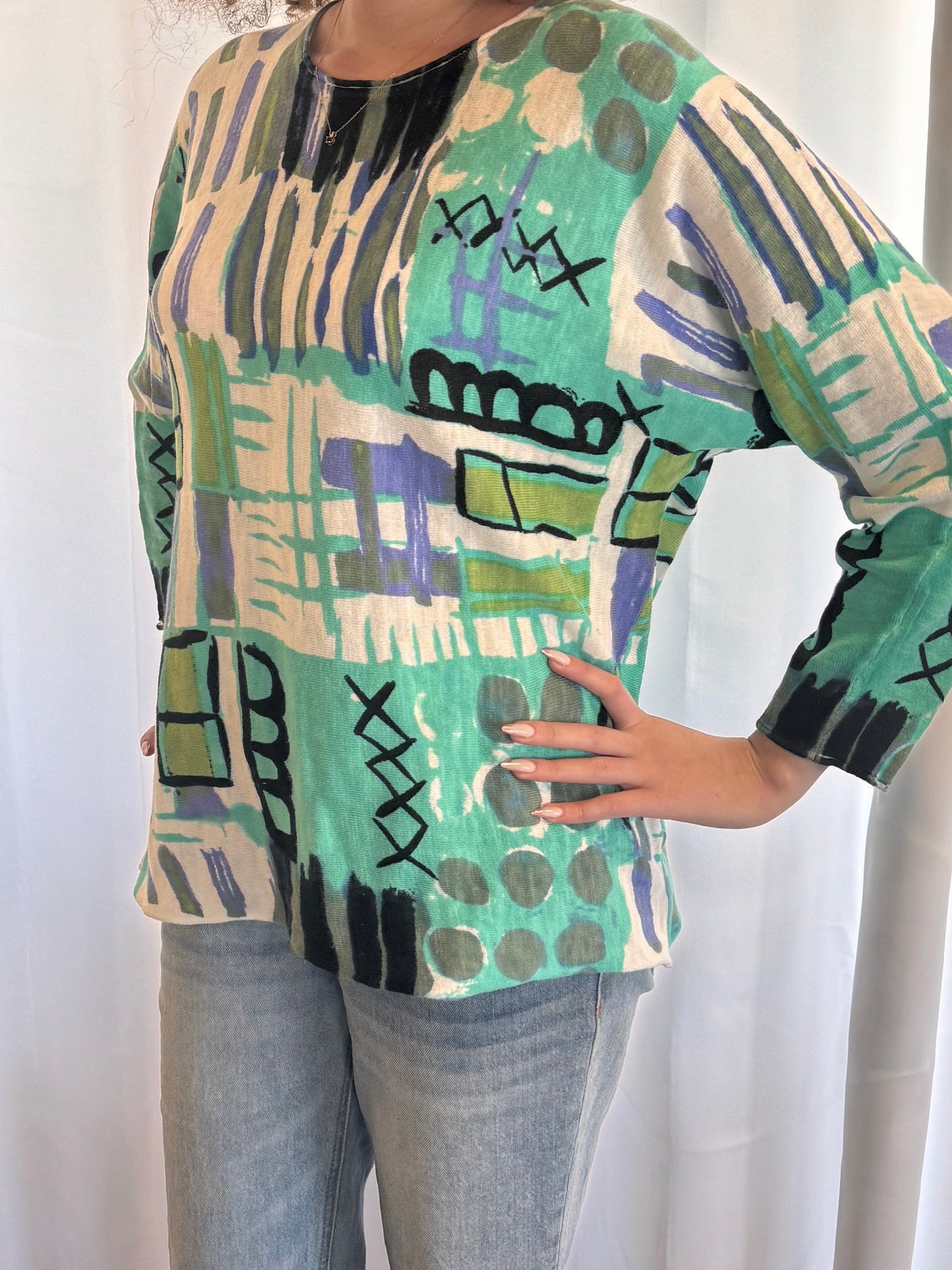 Shana Mint Geo Print Sweater