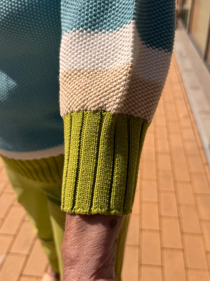 Tribal 3/4 Sleeve Crew Neck Sweater Aqua