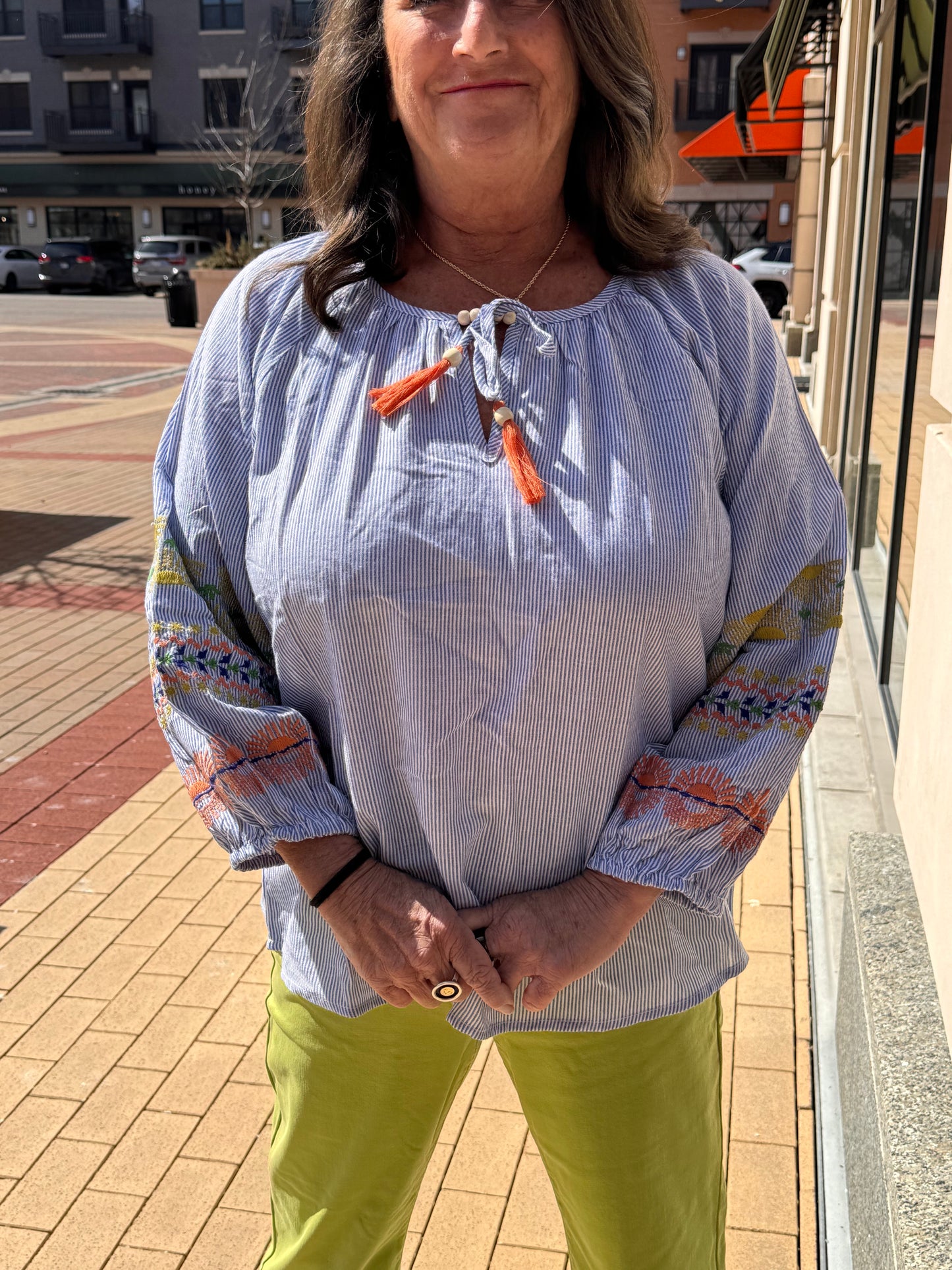 Tribal Raglan Sleeve Blue Blouse