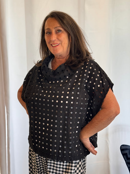 Fenini Black Eyelet Top