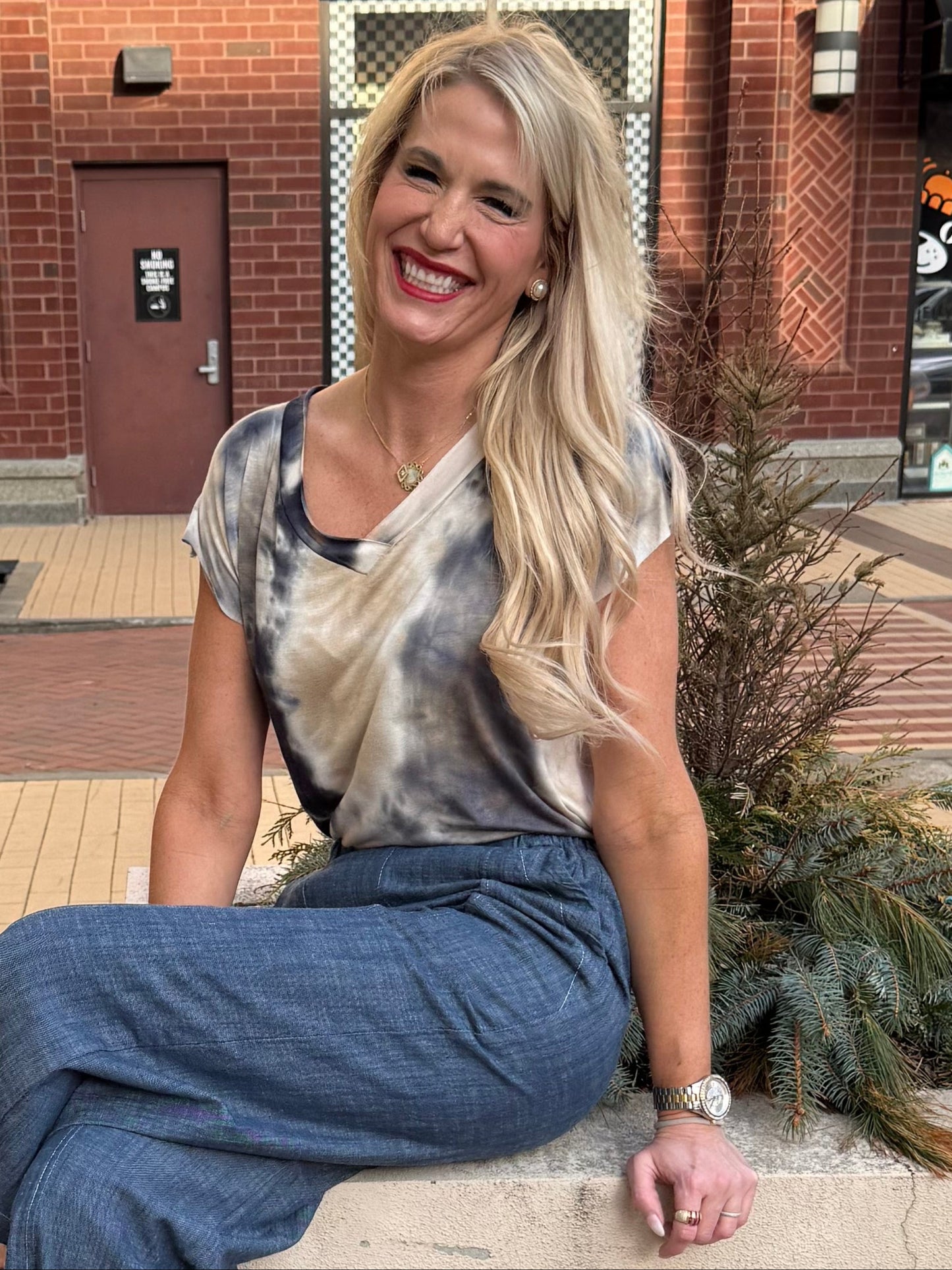 Fenini Tie Dye V Neck Top